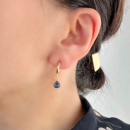 9月誕生石】サファイアひと粒 フープイヤリング/ピアス ピアス（フック