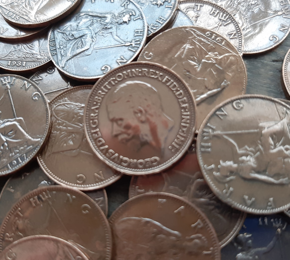 30個セント アンティークコイン イギリス  ファージング ジョージ王 本物美品です ブリタニアのデザイン 25mm ♥ 3枚目の画像