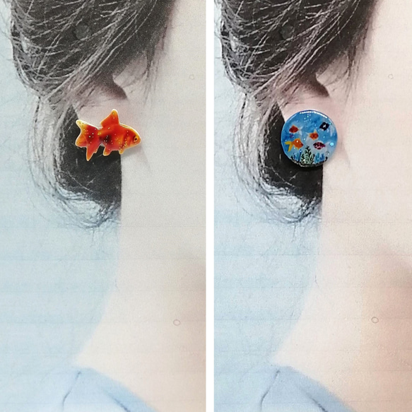 【外科不銹鋼耳環】水族金魚水箱可愛耳環 第2張的照片