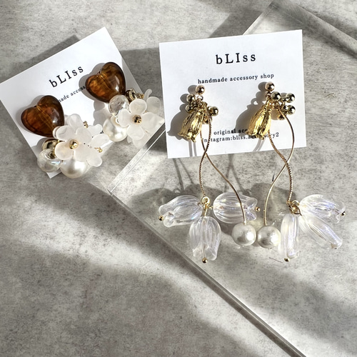 べっ甲 ハート 秋 冬 オーロラ 花びら 花 小ぶり 高みえ ピアス 