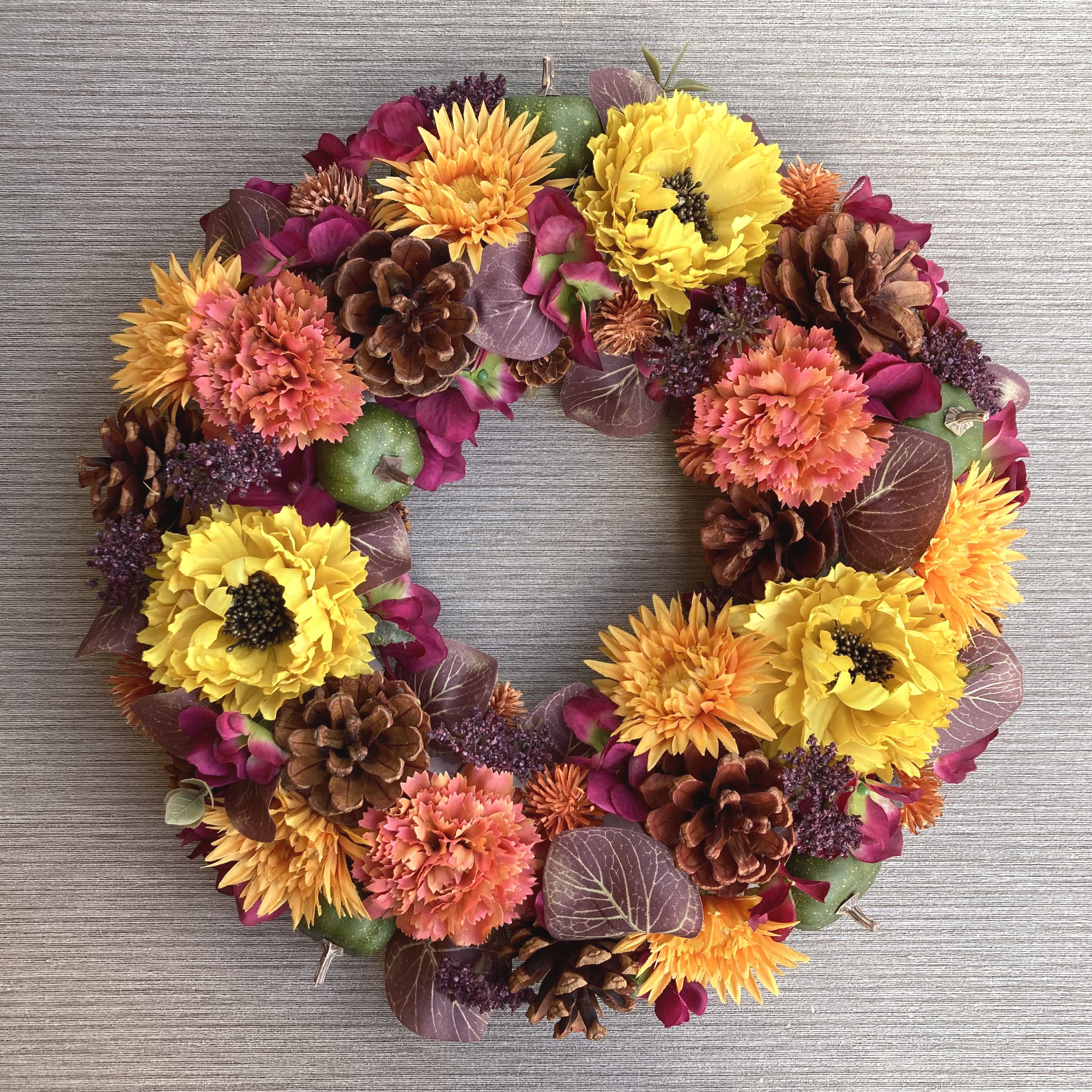 一点物／Ｌサイズ【ハロウィン】お花たっぷりのハロウィンリース　３３cm