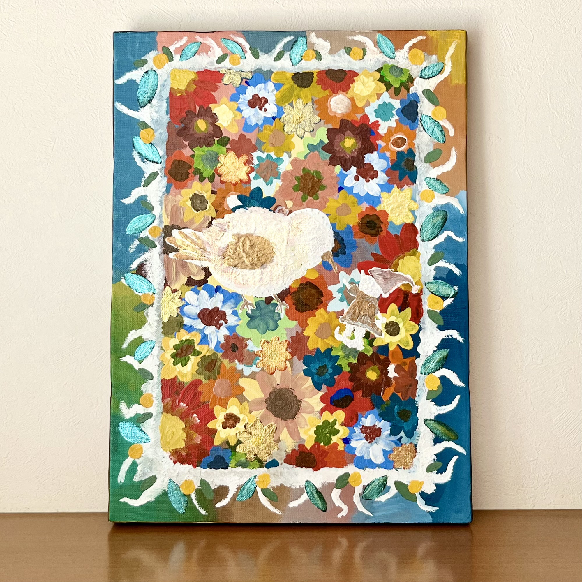絵画 。壁掛け絵原画手描き【部屋の中で花瓶を片付ける少女とバレエを踊る黒猫】 絵画 。壁掛け絵原画手描き【部屋の中で花瓶を片付ける少女と