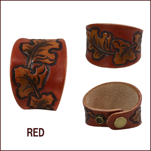 革 リストバンド 牛革 本革 カービング リーフ柄B メンズ レディース