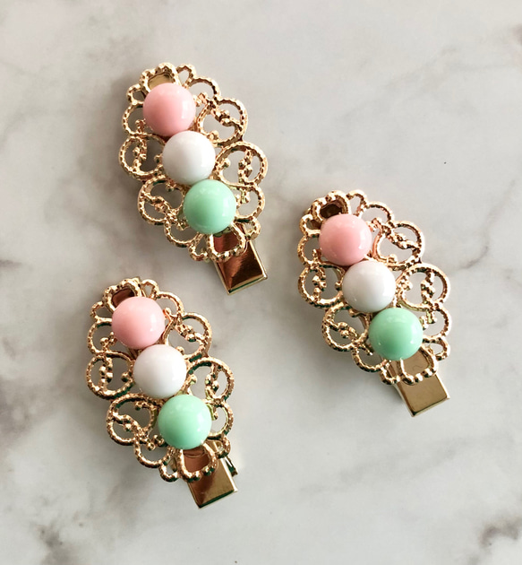 【三色団子】  髪留め ヘアクリップ  フェイクフード ミニチュアフード スイーツデコ 4枚目の画像