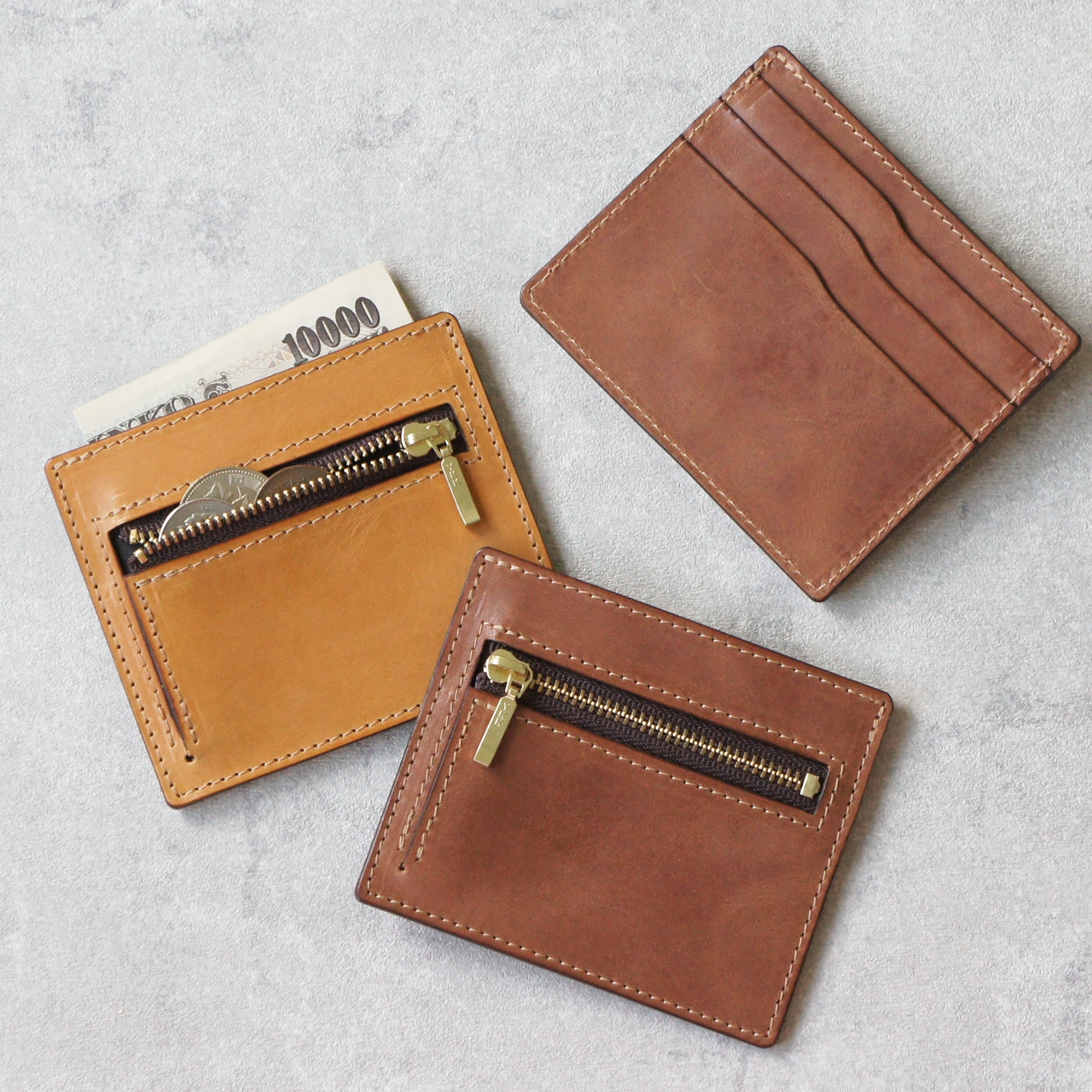 極薄フラグメントケース ミニ財布 ミニウォレット（ブラウン・イエローキャメル）