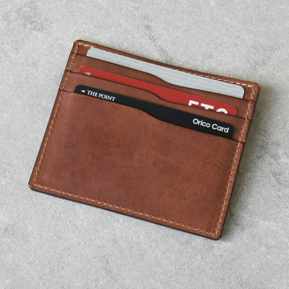 極薄フラグメントケース ミニ財布 ミニウォレット（ブラウン・イエローキャメル） 5枚目の画像