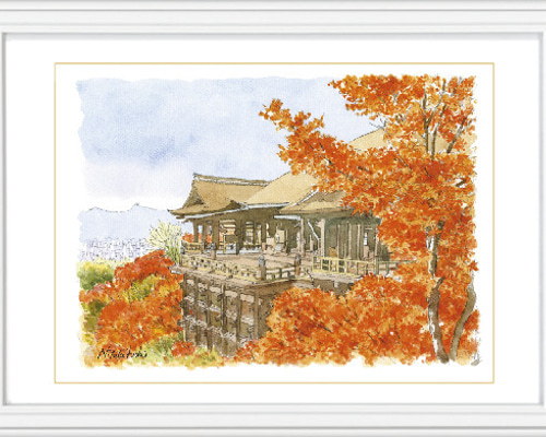 【メーカー包装済】 水彩で描く風景画『京都 版画 清水寺』ジグレ版画（額付き） 絵画