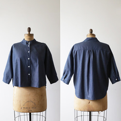 ＊ラスト１　ＳＡＬＥ　幅広立襟スタンドカラー シャツ ジャケット　バンドカラーゆったり 甘織デニム K46 9枚目の画像