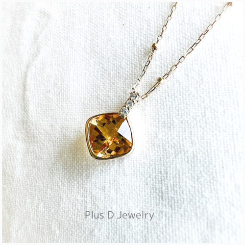 CD-054 K10YG シトリン/ダイヤモンド 0.03ct PN ネックレス 