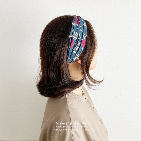 時尚亞麻橙色花卉圖案頭巾髮帶天然材質 第5張的照片