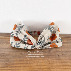 時尚亞麻橙色花卉圖案頭巾髮帶天然材質 第2張的照片