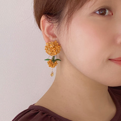 【限定】キンモクセイ*秋満開/革花ピアス･イヤリング/オレンジイエロー/秋冬/揺れるアクセサリー/2022 12枚目の画像