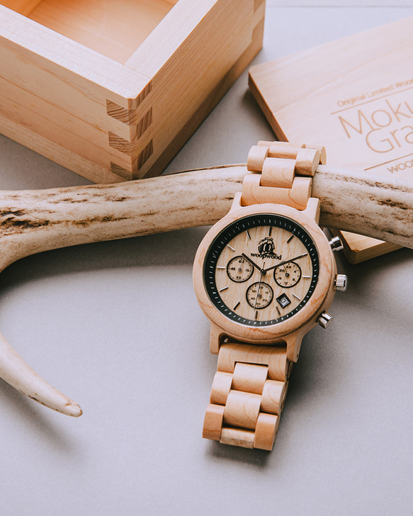 木製腕時計 Mokuno Graph Shiro 腕時計 木の時計　天然木 1枚目の画像
