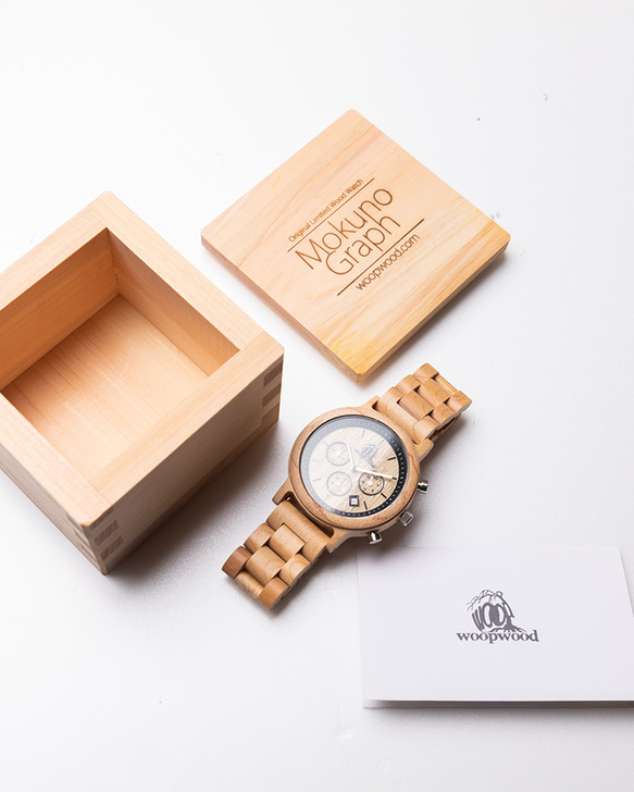 木製腕時計 Mokuno Graph Shiro 腕時計 木の時計　天然木 6枚目の画像