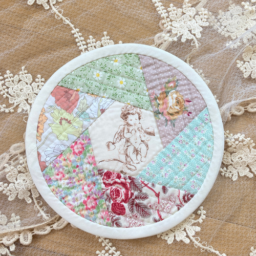 天使の円型マット パッチワークキルトタペストリー 丸マット