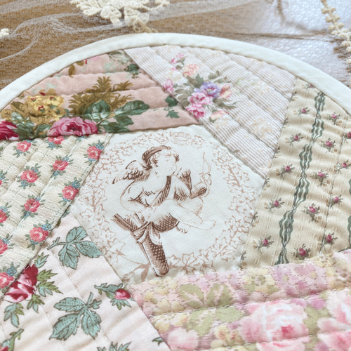 ☆OLD ビーズ刺繍タペストリー☆パッチワーク☆ブルー横長