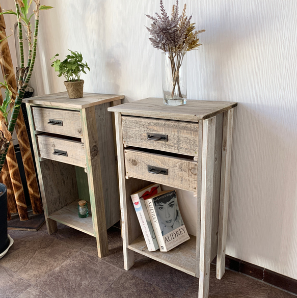 流木と古材廃材のドロワーシェルフ002ホワイト×グレー        Ω 人気・おすすめ｜使いやすい・旅行におすすめ 品質保証 全国発送