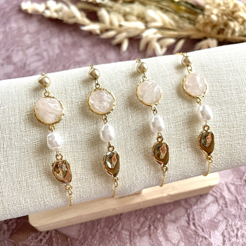 さざれ石とバロックパールのブレスレット／ゴールドver. ブレスレット