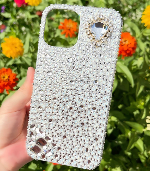 スワロフスキー　スマホケース　iPhoneケース　アイフォンケース　スマホカバー　　宝石　ビジュー　デコ　盛り　デコ電 