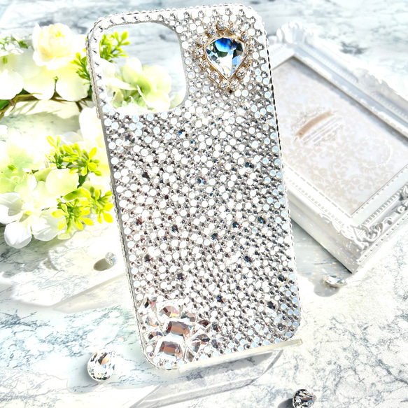 スワロフスキー　スマホケース　iPhoneケース　アイフォンケース　スマホカバー　　宝石　ビジュー　デコ　盛り　デコ電 