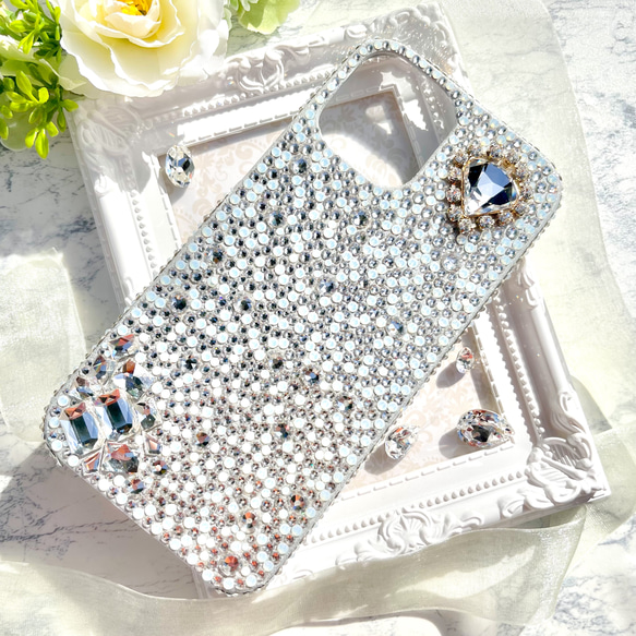 スワロフスキー　スマホケース　iPhoneケース　アイフォンケース　スマホカバー　　宝石　ビジュー　デコ　盛り　デコ電 