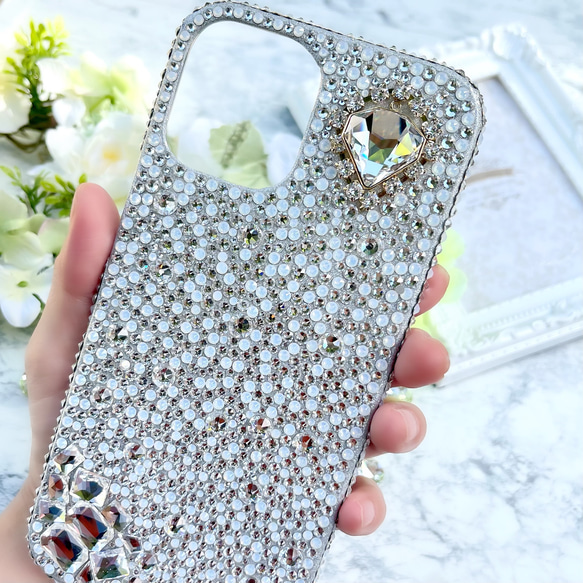 スワロフスキー　スマホケース　iPhoneケース　アイフォンケース　スマホカバー　　宝石　ビジュー　デコ　盛り　デコ電 