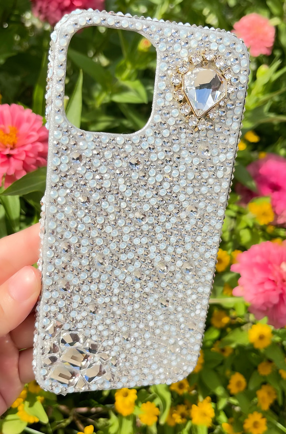 スワロフスキー　スマホケース　iPhoneケース　アイフォンケース　スマホカバー　　宝石　ビジュー　デコ　盛り　デコ電 