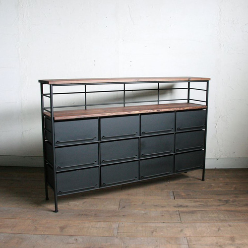 a.flat シェルフ&ドロワー アイアンのドロワーシェルフ 4列3段【サイズオーダー可】 テレビ