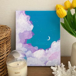 アクリル画　空想遊花＊クールシルバーa S0キャンバス　小さなインテリアアート アクリル画】空・雲・星空の風景画の描き方🌌 Acrylic Painting