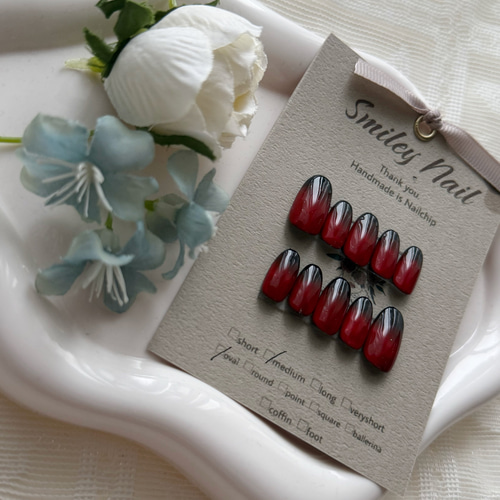 ハロウィンネイル ネイルチップ 量産型 10月ネイル グラデーション 赤