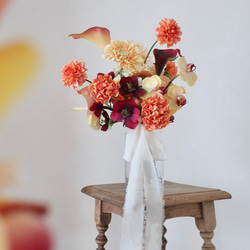 ガーベラとダリアのテラコッタブーケ・ブートニア/ウェディングブーケ