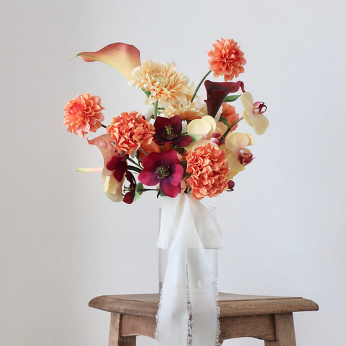 ガーベラとダリアのテラコッタブーケ・ブートニア/ウェディングブーケ