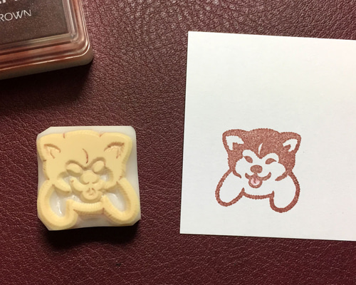 もふもふ秋田犬の子犬の消しゴムはんこ（持ち手つき） はんこ