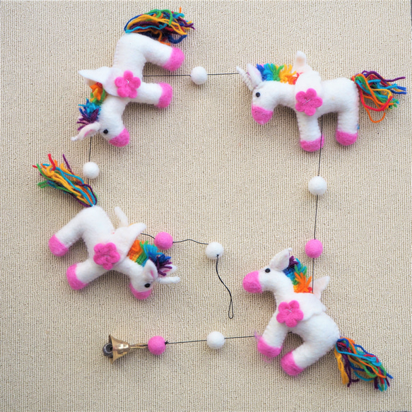 羊毛フェルト ユニコーン 吊り下げ ガーランド ぬいぐるみ フェルト