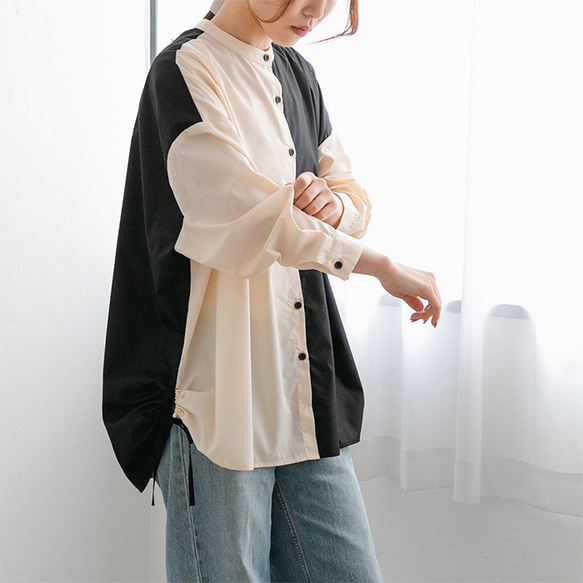【全２色】毎年大人気！周りと差がつくドロストスリットバイカラーシャツ 22655 9枚目の画像