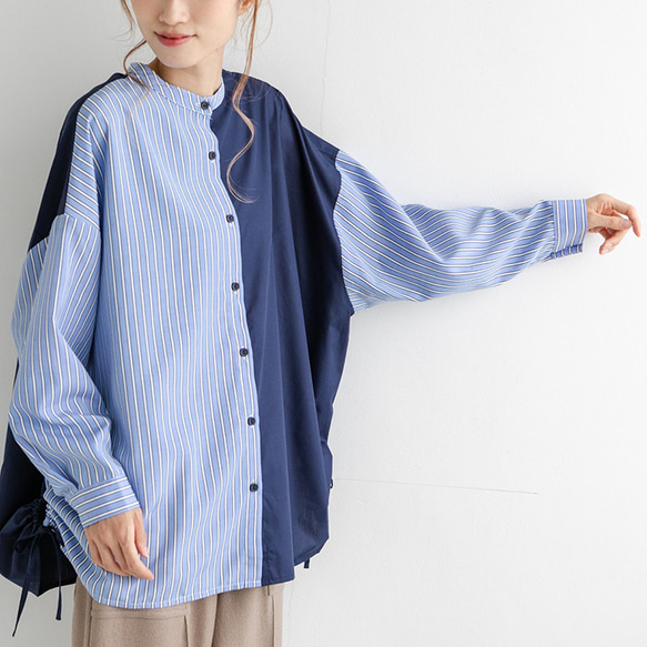 【全２色】毎年大人気！周りと差がつくドロストスリットバイカラーシャツ 22655 1枚目の画像