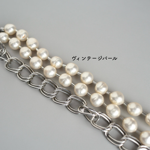 3連パールブレスレット】ガラスパール/バロックパール/チェーン