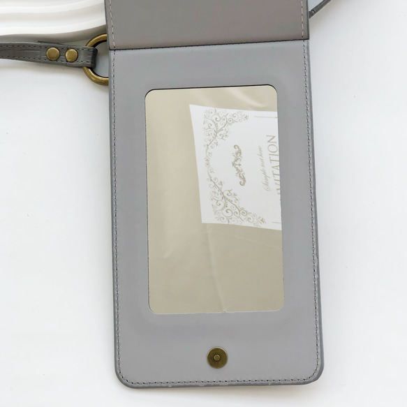 スマホポシェット 財布機能付き スマホショルダー ミラー付き グレー 全機種対応 斜め掛け 6枚目の画像