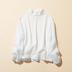 吸引成年女孩魅力的褶邊領襯衫，長袖襯衫，提花編織，100% 純棉 230202-1 第1張的照片