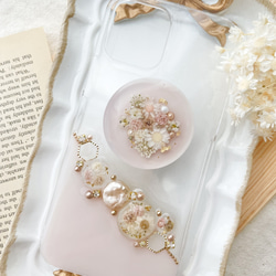 iPhoneケース　スマホケース　Android 全機種　antiqueflower jewelry pink 押し花 2枚目の画像