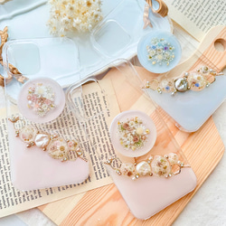 iPhoneケース　スマホケース　Android 全機種　antiqueflower jewelry pink 押し花 4枚目の画像