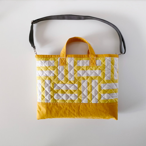 sale！レッスンバッグ*綿麻キルティング×黄色11号帆布 入園入学