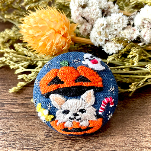 ブルーローズスワッグ ハンドメイド リボン刺繍ブローチ くるみ