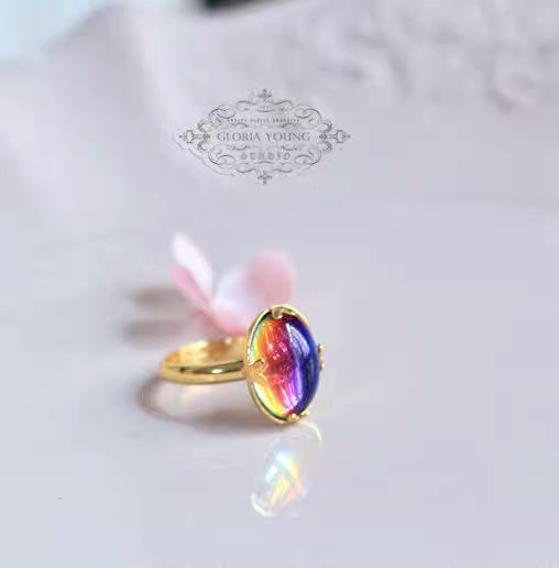 ギャラクシー 宇宙 レインボー ウエスタン ヴィンテージ ブライト ガラス オリジナル リング キラキラ