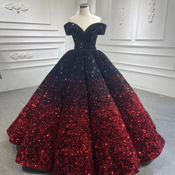 素敵グラデーション王道プリンセスお色直しカラードレス黒赤ウエディングドレス二次会パーティーステージ衣装前撮り結婚式 1枚目の画像