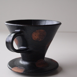 【momo様専用ページ】コーヒードリッパー＆ピッチャー・マグカップ　 黒　ドット　陶器 15枚目の画像