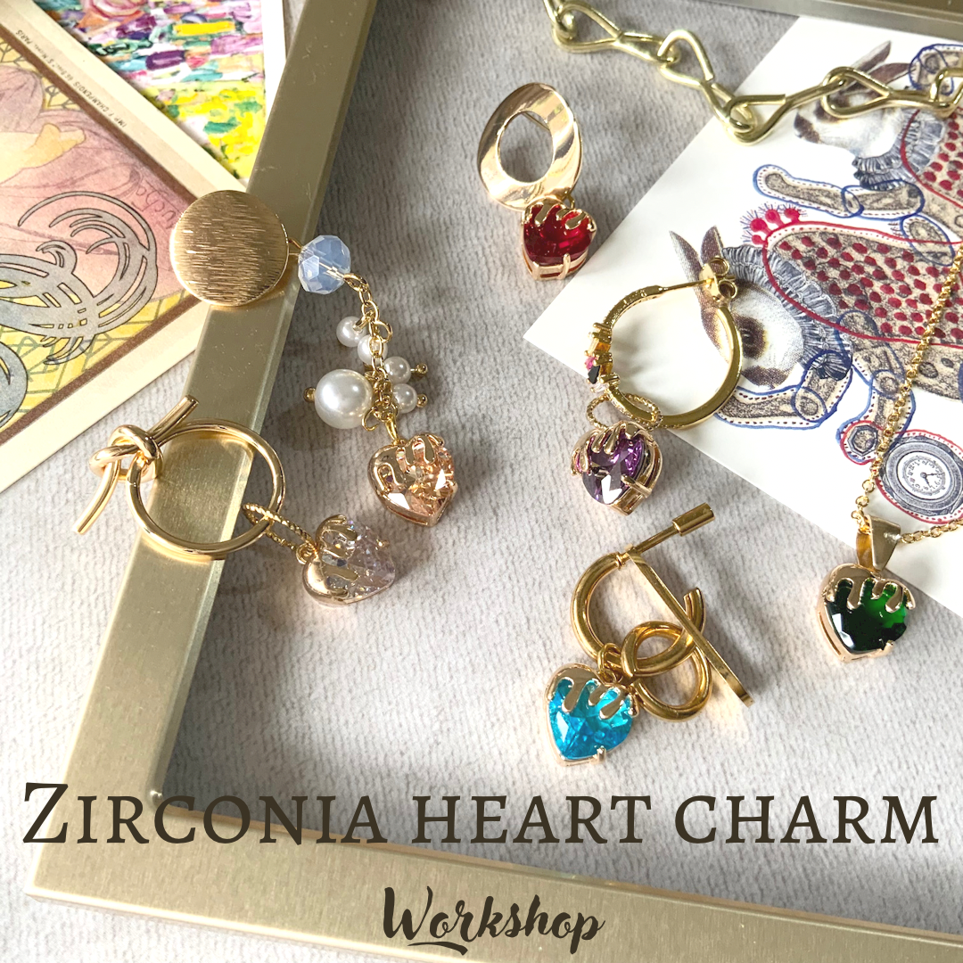2pcs】ジルコニア18kgpゴールドメルトハートチャーム 6カラー チャーム