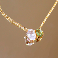 - aki no hana -k18gp Rose Quartz & Green Spphire Pendant Top 1枚目の画像