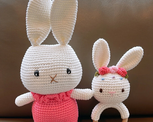 ☆お買得セット☆ あみぐるみ 編みぐるみ うさぎ ラトル 出産祝い