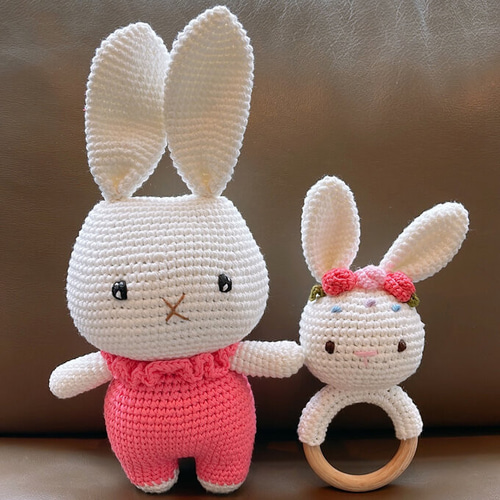 ☆お買得セット☆ あみぐるみ 編みぐるみ うさぎ ラトル 出産祝い